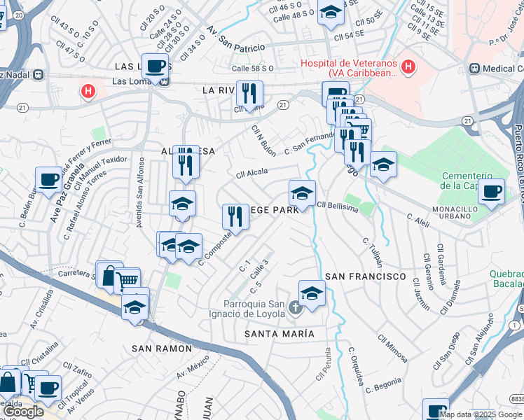 map of restaurants, bars, coffee shops, grocery stores, and more near in San Juan