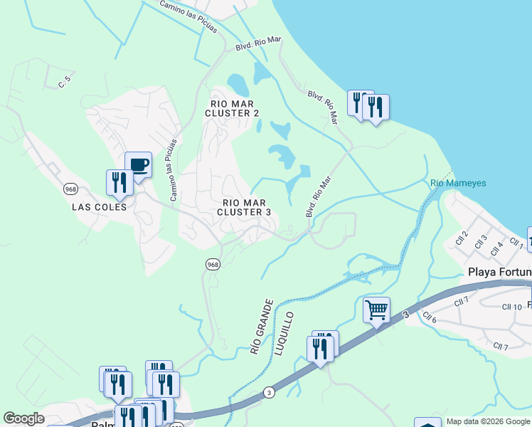 map of restaurants, bars, coffee shops, grocery stores, and more near in Río Grande