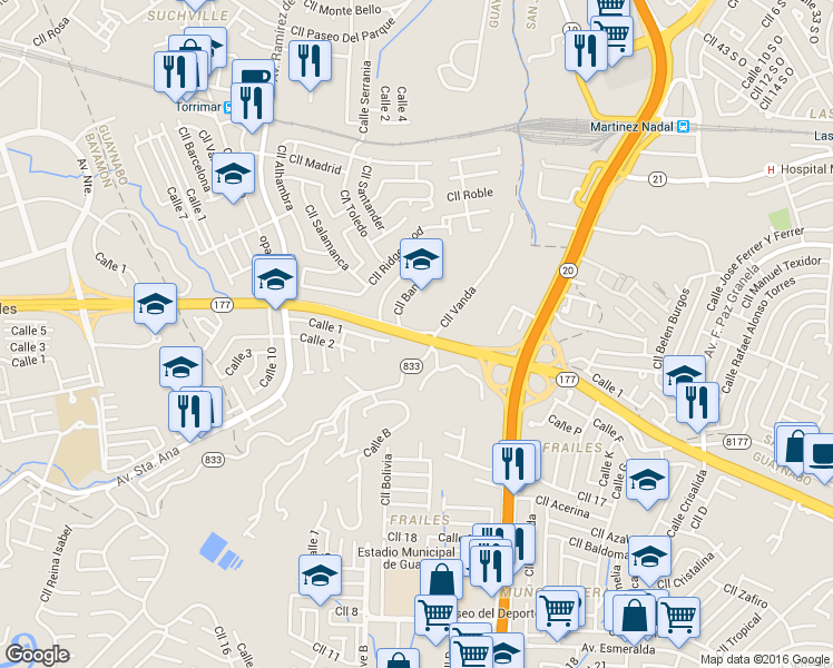 map of restaurants, bars, coffee shops, grocery stores, and more near Puerto Rico 177 in Guaynabo