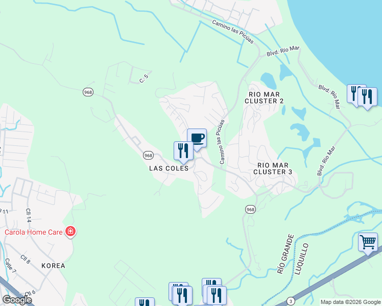 map of restaurants, bars, coffee shops, grocery stores, and more near in Río Grande