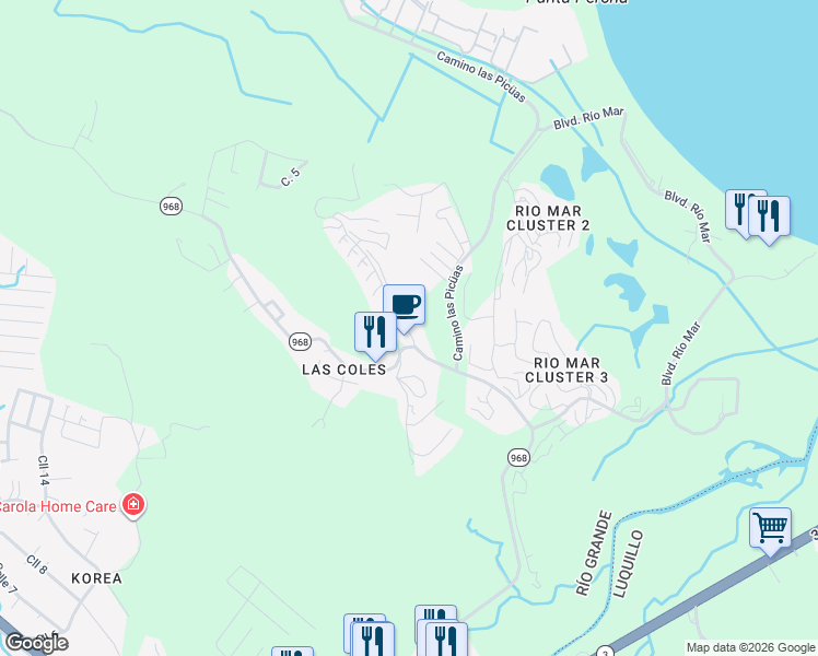 map of restaurants, bars, coffee shops, grocery stores, and more near in Río Grande