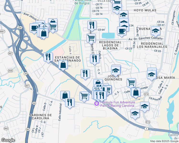 map of restaurants, bars, coffee shops, grocery stores, and more near Cll Park Dark in Carolina