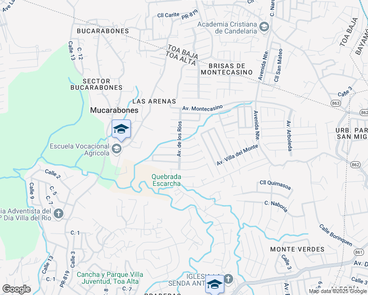 map of restaurants, bars, coffee shops, grocery stores, and more near Calle Rio Lajas in Toa Alta