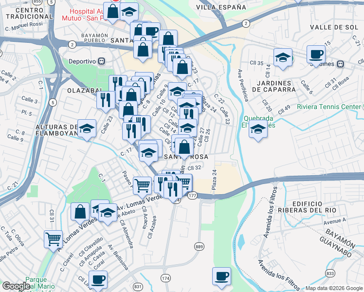 map of restaurants, bars, coffee shops, grocery stores, and more near in Bayamón