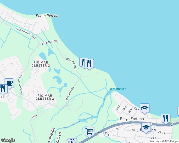 map of restaurants, bars, coffee shops, grocery stores, and more near 6000 Blvd Rio Mar in Río Grande