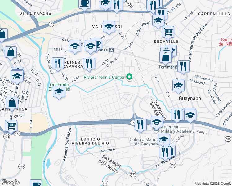 map of restaurants, bars, coffee shops, grocery stores, and more near in Bayamón