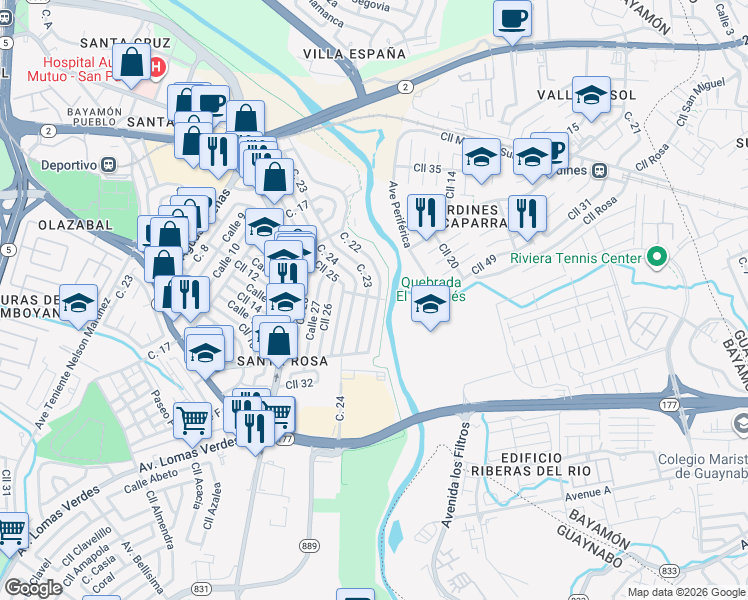map of restaurants, bars, coffee shops, grocery stores, and more near 37 Calle 22 in Bayamón