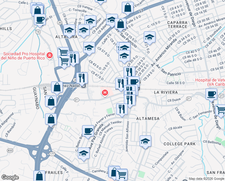 map of restaurants, bars, coffee shops, grocery stores, and more near in San Juan