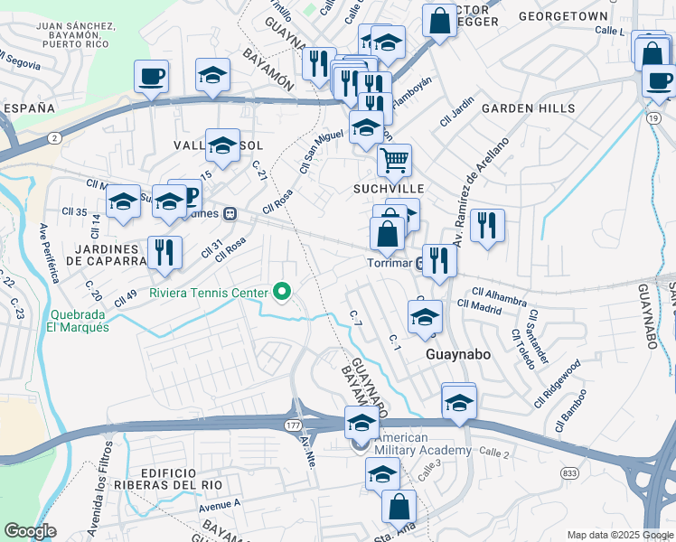 map of restaurants, bars, coffee shops, grocery stores, and more near in Guaynabo