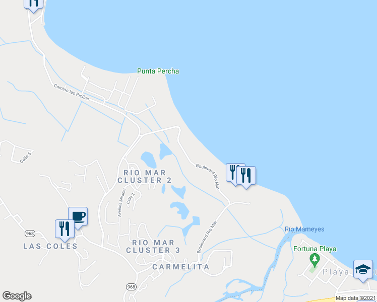 map of restaurants, bars, coffee shops, grocery stores, and more near 6000 Blvd Rio Mar in Río Grande
