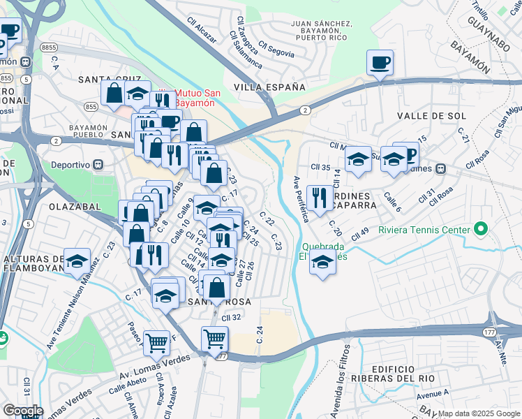 map of restaurants, bars, coffee shops, grocery stores, and more near 48 Calle 22 in Bayamón