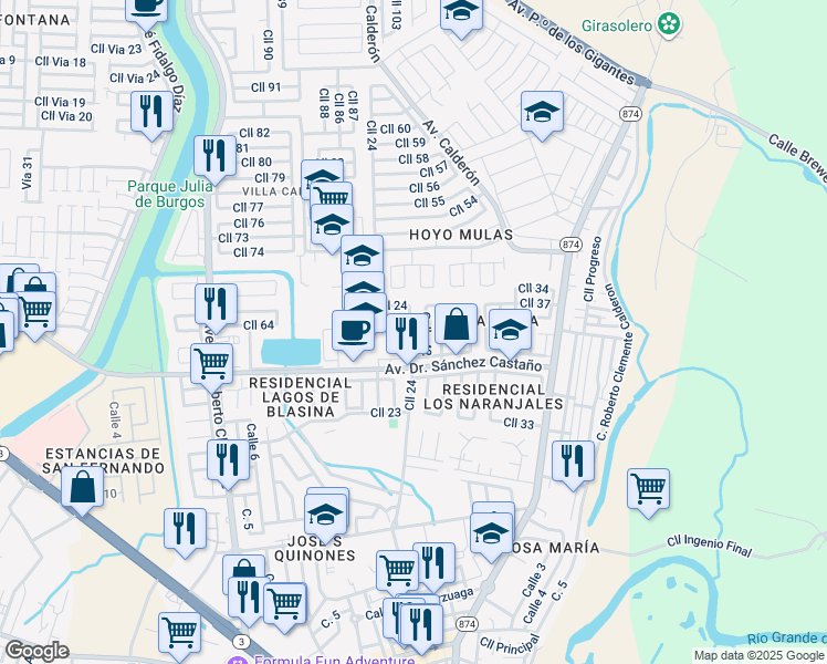 map of restaurants, bars, coffee shops, grocery stores, and more near in Carolina