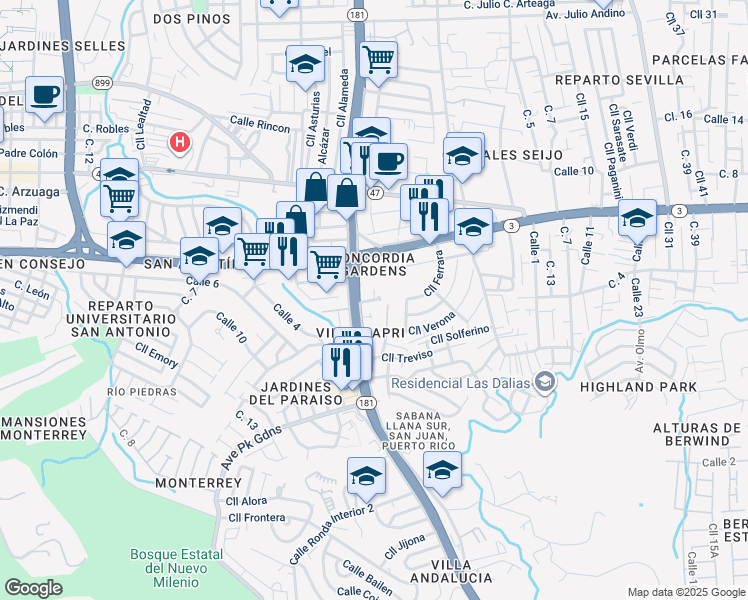 map of restaurants, bars, coffee shops, grocery stores, and more near in San Juan