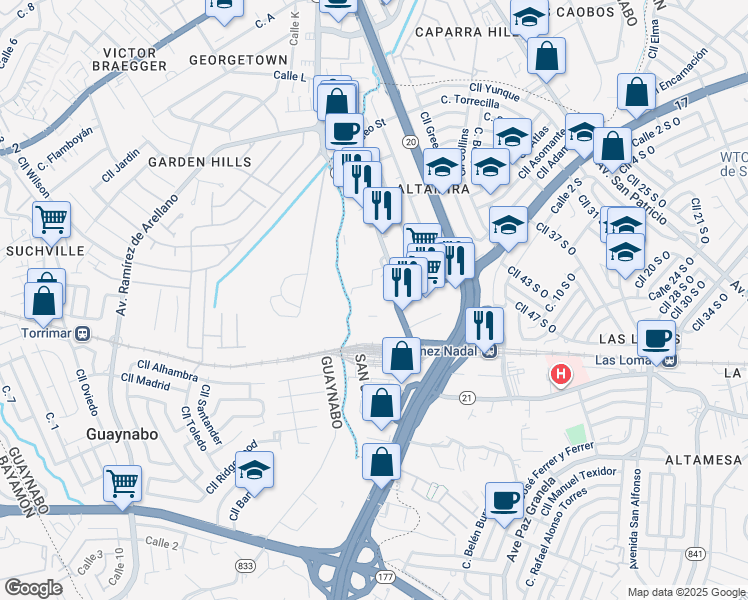 map of restaurants, bars, coffee shops, grocery stores, and more near in San Juan