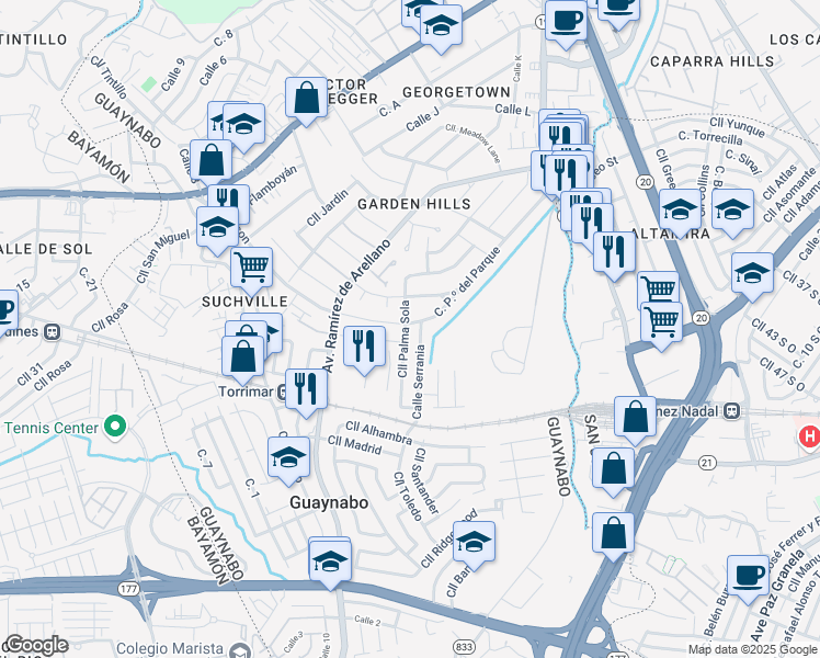 map of restaurants, bars, coffee shops, grocery stores, and more near 9 Calle Palma Sola in Guaynabo