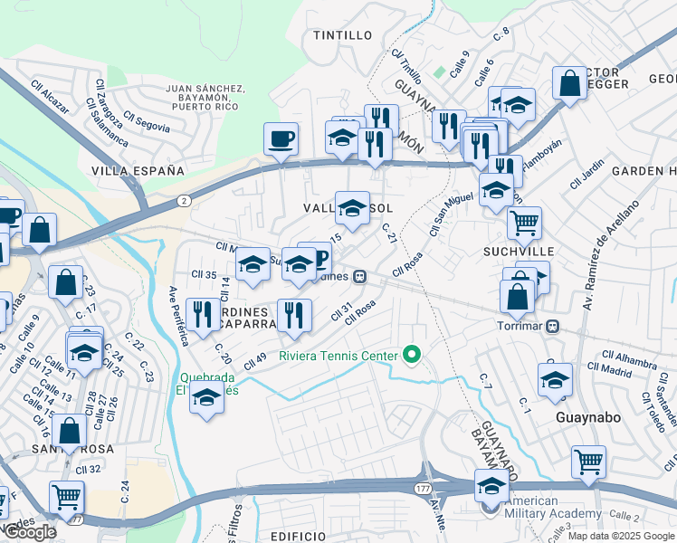 map of restaurants, bars, coffee shops, grocery stores, and more near Calle 19 in Bayamón