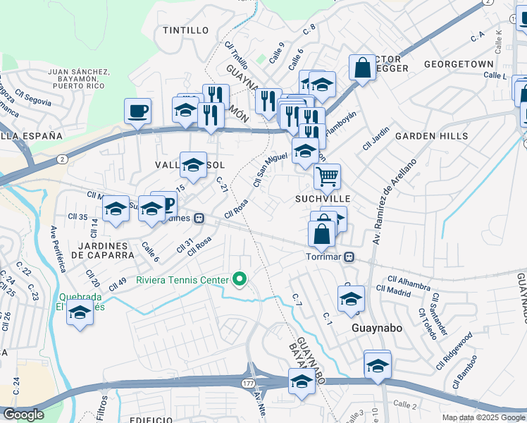 map of restaurants, bars, coffee shops, grocery stores, and more near 20 Calle Union in Guaynabo