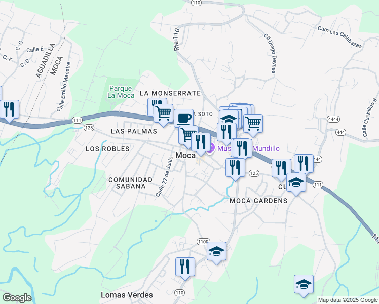 map of restaurants, bars, coffee shops, grocery stores, and more near in Moca