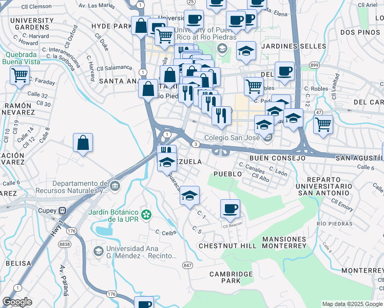 map of restaurants, bars, coffee shops, grocery stores, and more near in San Juan