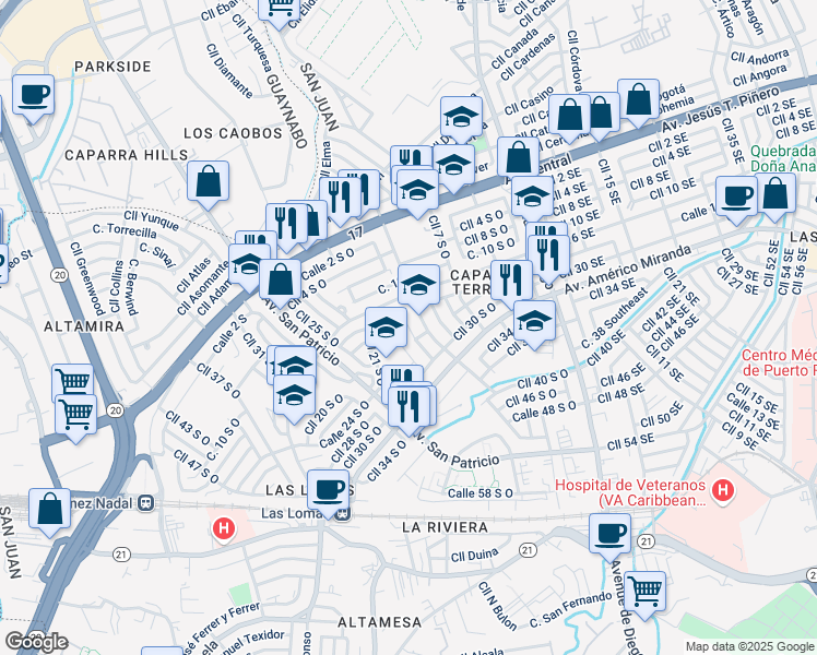 map of restaurants, bars, coffee shops, grocery stores, and more near in San Juan