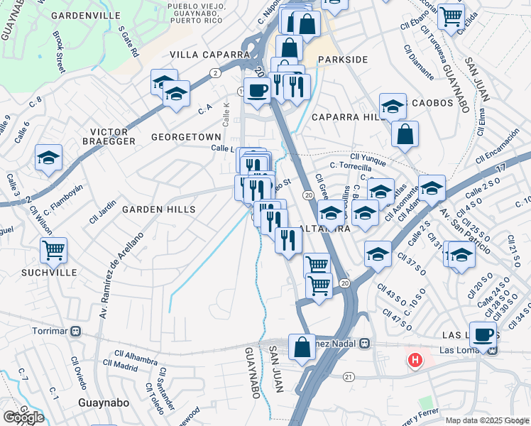map of restaurants, bars, coffee shops, grocery stores, and more near 502 Calle Perseo in San Juan