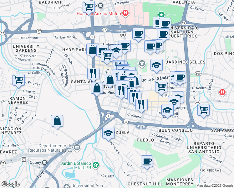 map of restaurants, bars, coffee shops, grocery stores, and more near in San Juan