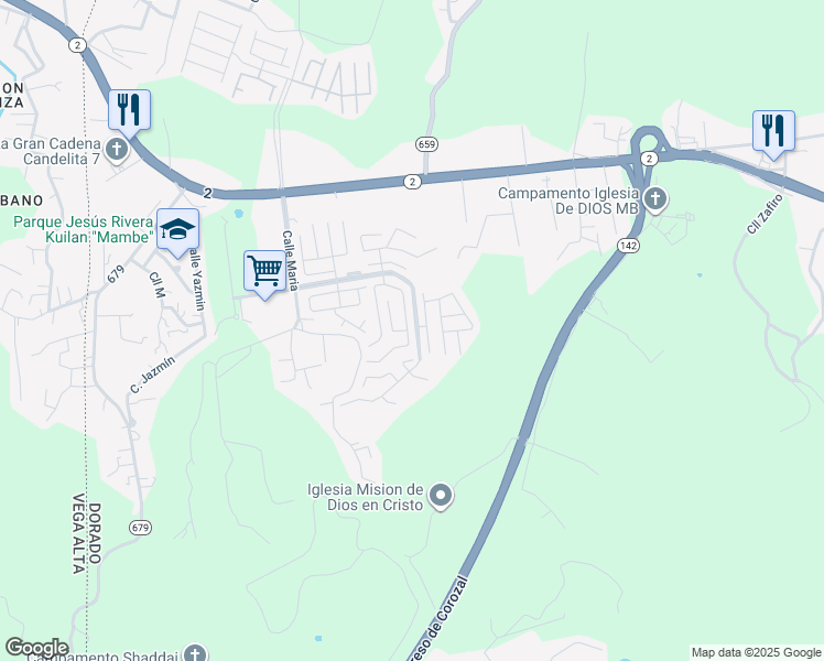 map of restaurants, bars, coffee shops, grocery stores, and more near 264 Calle Calandria in Dorado