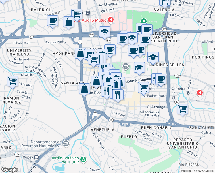 map of restaurants, bars, coffee shops, grocery stores, and more near 1008-1014 Puerto Rico 25 in San Juan