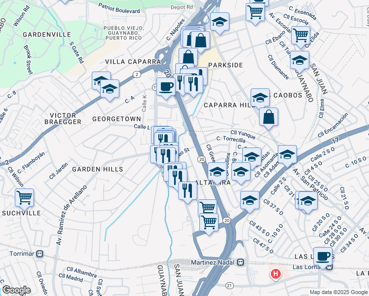 map of restaurants, bars, coffee shops, grocery stores, and more near 502-520 Calle Perseo in San Juan