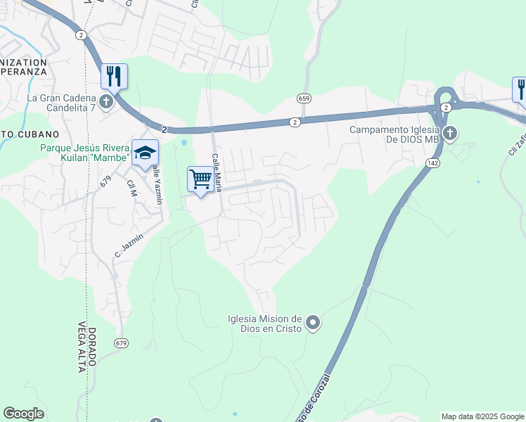 map of restaurants, bars, coffee shops, grocery stores, and more near 264 Calle Calandria in Dorado