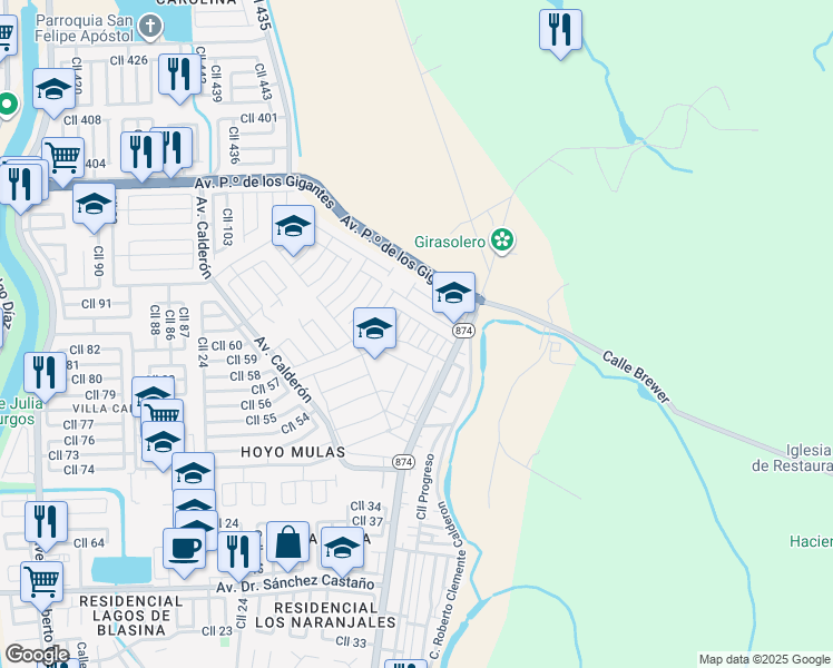map of restaurants, bars, coffee shops, grocery stores, and more near in Carolina
