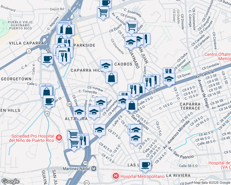 map of restaurants, bars, coffee shops, grocery stores, and more near 1657-1685 Calle Atlas in San Juan