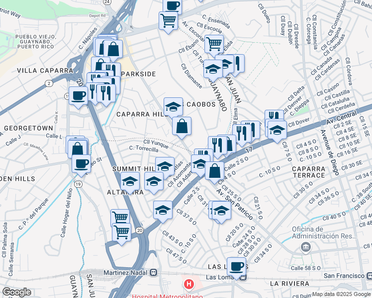 map of restaurants, bars, coffee shops, grocery stores, and more near in Guaynabo