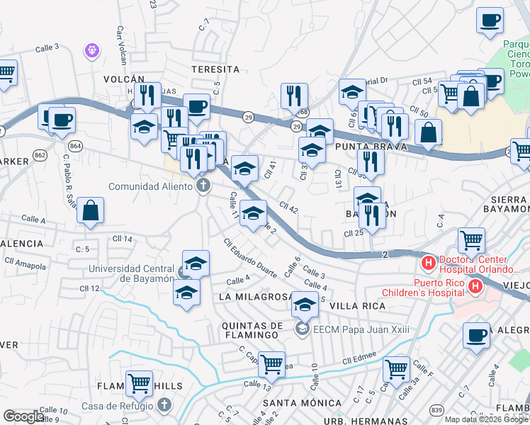 map of restaurants, bars, coffee shops, grocery stores, and more near 51 Carr 864 in Bayamón