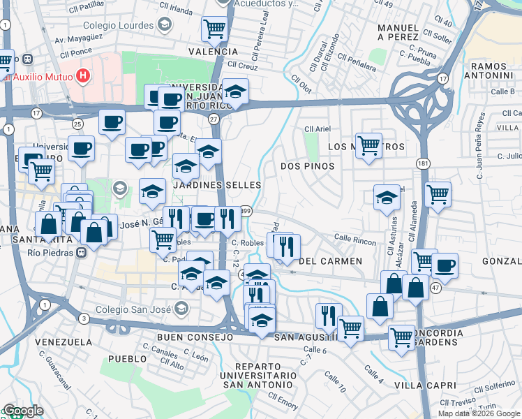 map of restaurants, bars, coffee shops, grocery stores, and more near 37-43 Puerto Rico 899 in San Juan