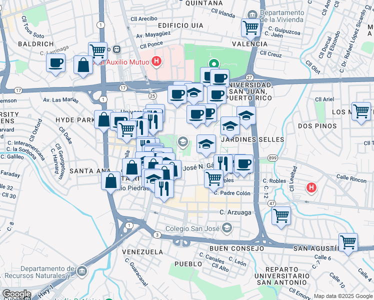 map of restaurants, bars, coffee shops, grocery stores, and more near in San Juan
