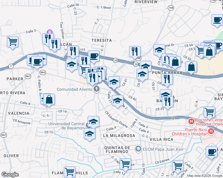 map of restaurants, bars, coffee shops, grocery stores, and more near 51 Carr 864 in Bayamón
