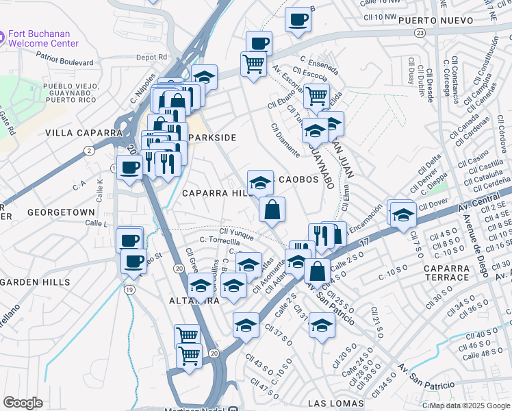 map of restaurants, bars, coffee shops, grocery stores, and more near in Guaynabo
