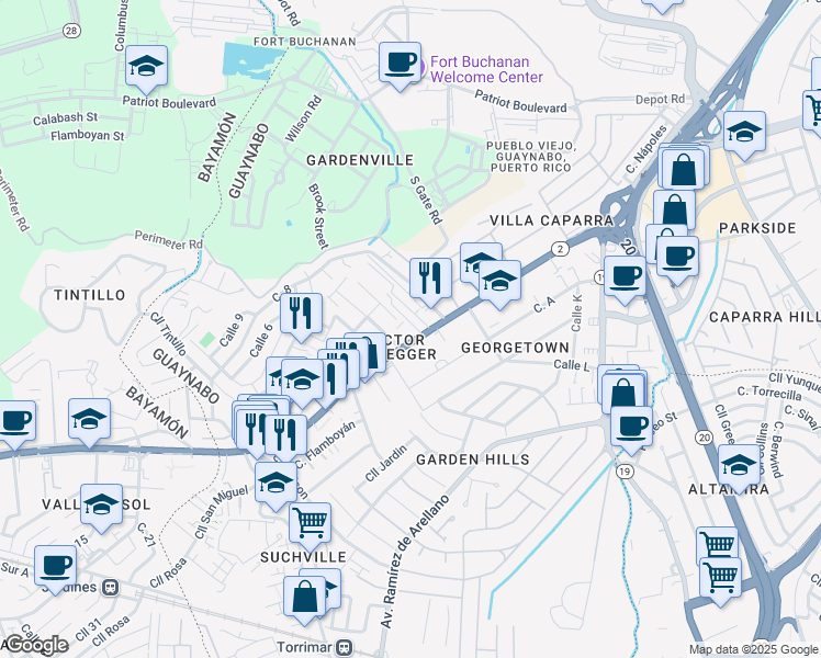 map of restaurants, bars, coffee shops, grocery stores, and more near in Guaynabo