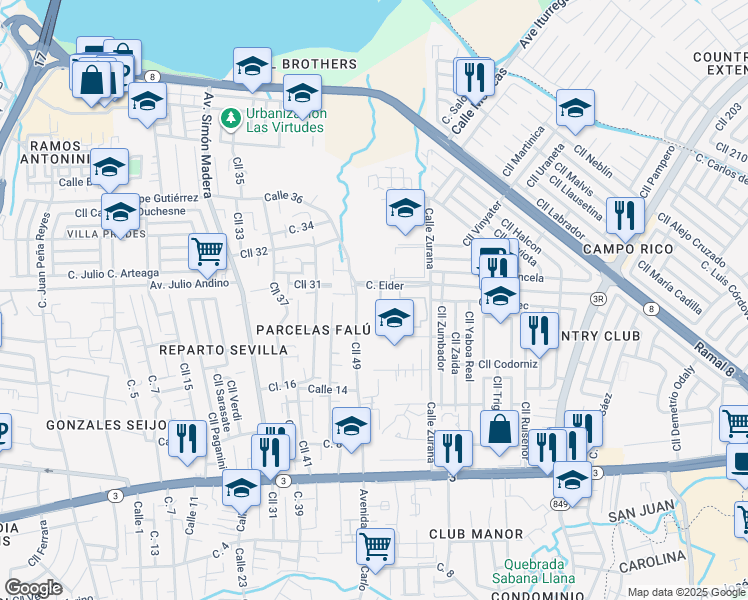 map of restaurants, bars, coffee shops, grocery stores, and more near 226-248 Cll 49 in San Juan