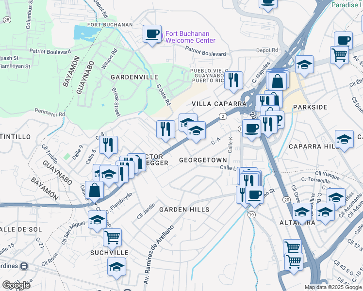 map of restaurants, bars, coffee shops, grocery stores, and more near 2-16 Calle B in Guaynabo