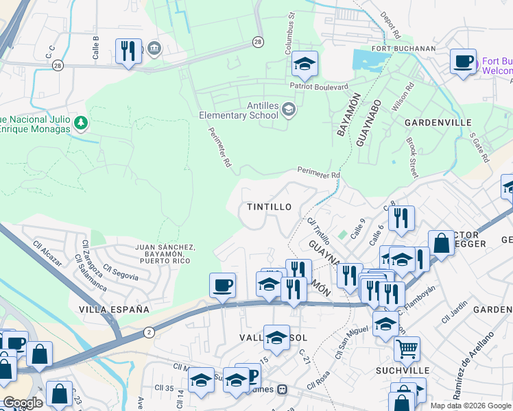 map of restaurants, bars, coffee shops, grocery stores, and more near 528A Calle Tintillo in Bayamón