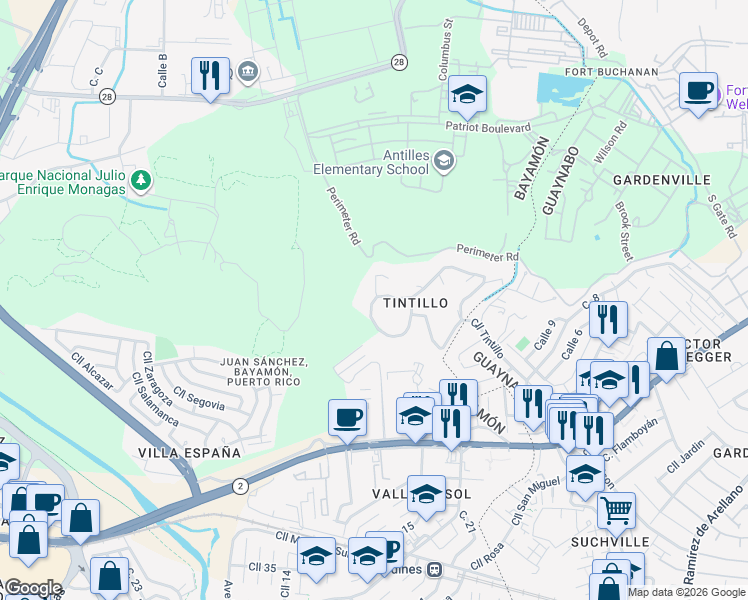 map of restaurants, bars, coffee shops, grocery stores, and more near 528A Calle Tintillo in Bayamón