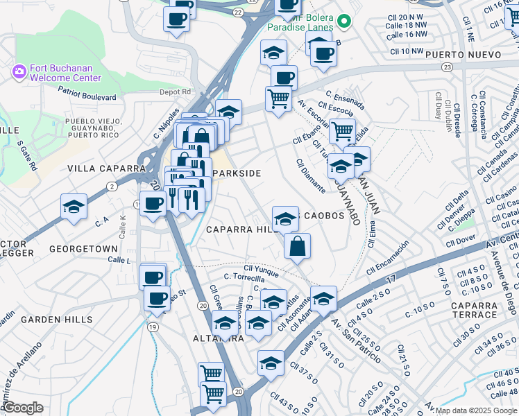 map of restaurants, bars, coffee shops, grocery stores, and more near in Guaynabo