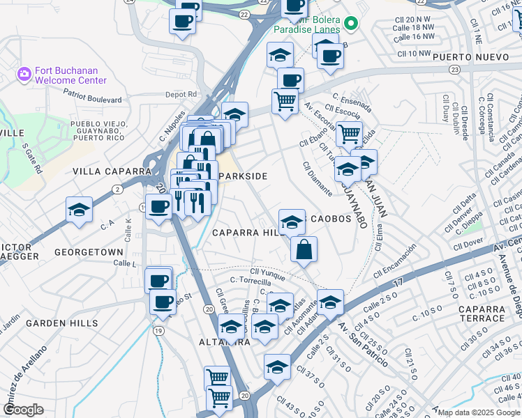 map of restaurants, bars, coffee shops, grocery stores, and more near in Guaynabo