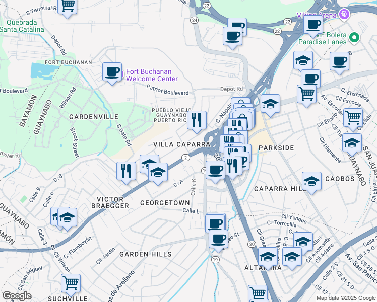 map of restaurants, bars, coffee shops, grocery stores, and more near in Guaynabo