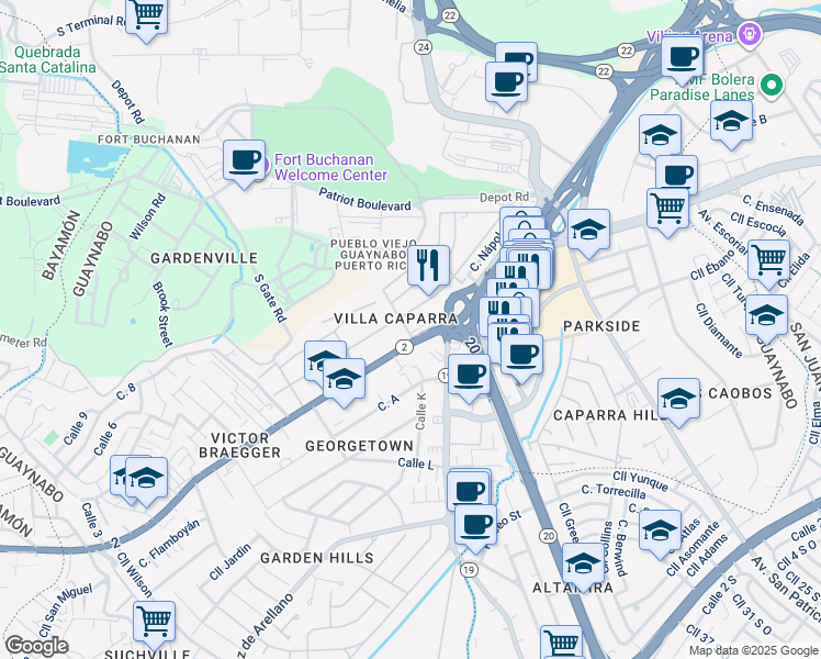 map of restaurants, bars, coffee shops, grocery stores, and more near in Guaynabo