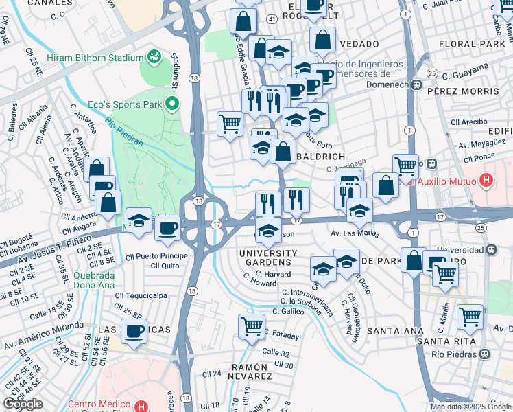 map of restaurants, bars, coffee shops, grocery stores, and more near in San Juan