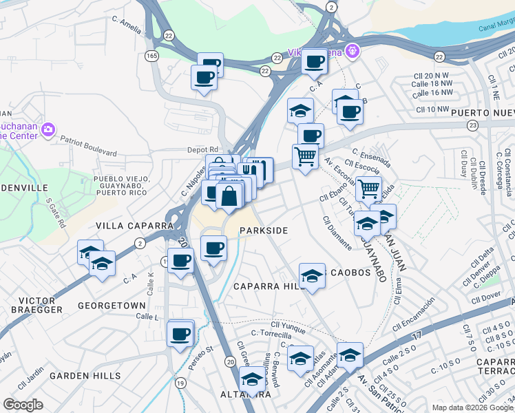 map of restaurants, bars, coffee shops, grocery stores, and more near in Guaynabo