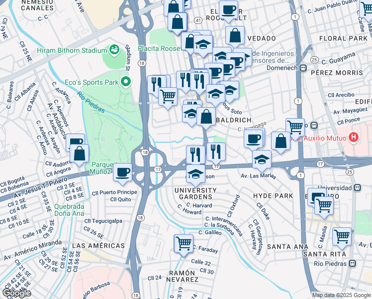 map of restaurants, bars, coffee shops, grocery stores, and more near Puerto Rico 41 in San Juan
